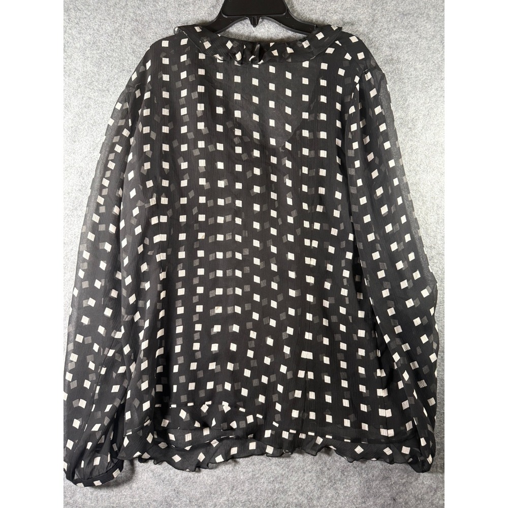 Ann Taylor Black White Geometric Square Print Ruffle Neck Blouse Top Size 14 - Picture 6 of 6